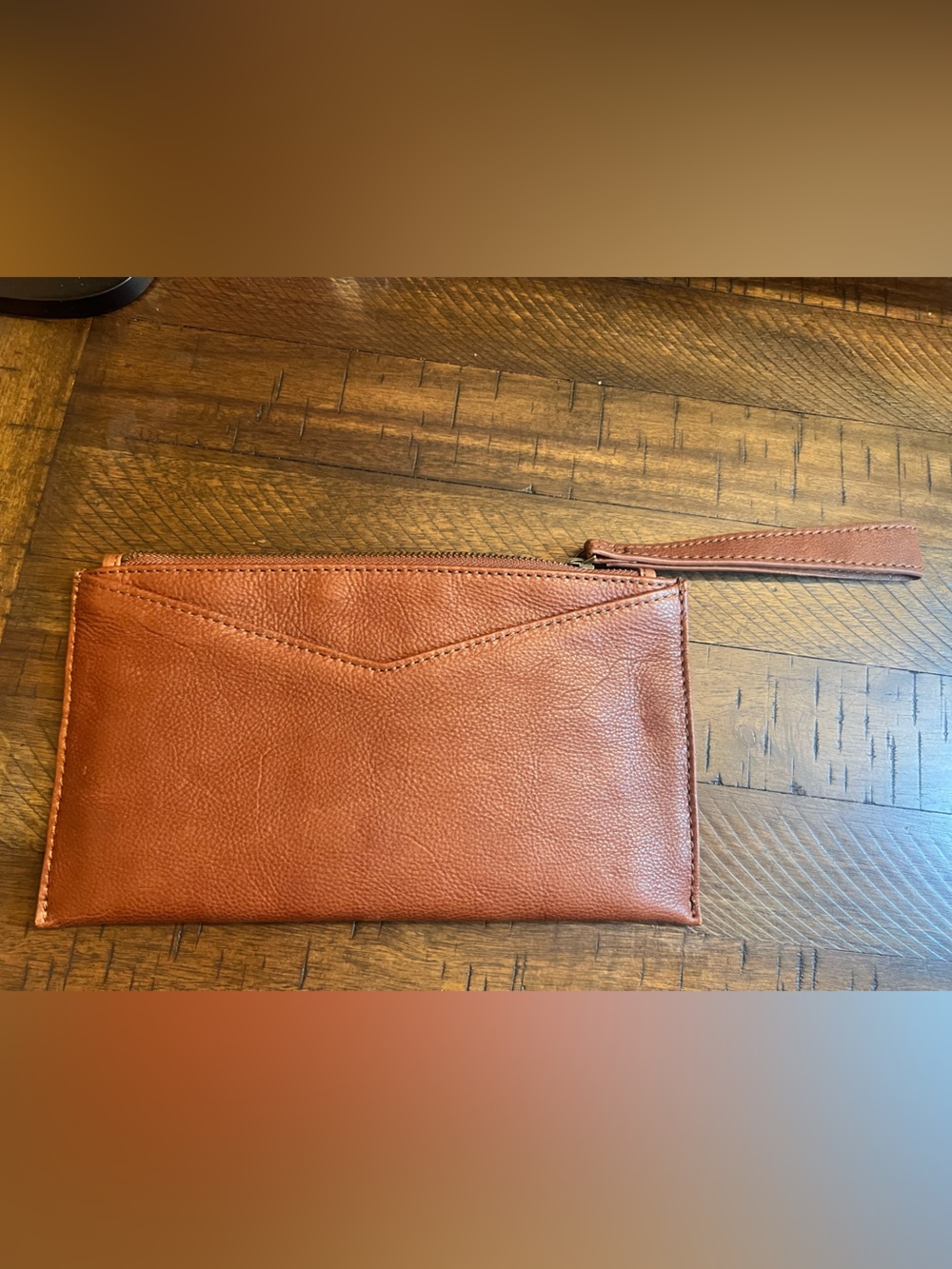 RACHEL Rachel Roy Cognac Leather Zip Wristlet